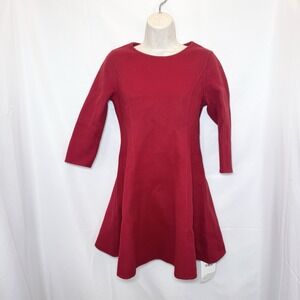 Red Fit & Flare Mini Dress Wool Blend Retro Party 3/4 Sleeve XS / S 50s Zip Back